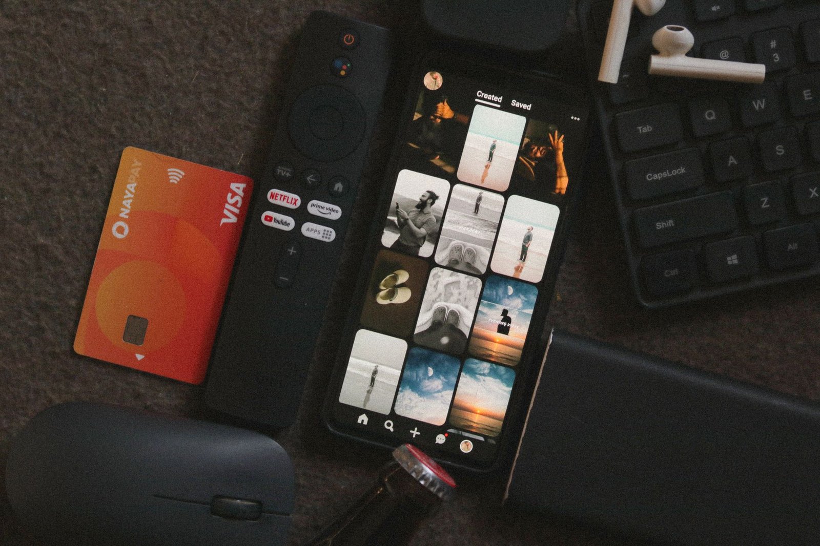 Split screen showing multiple IPTV app interfaces on different devices including smartphone, tablet and smart TV, modern digital illustration